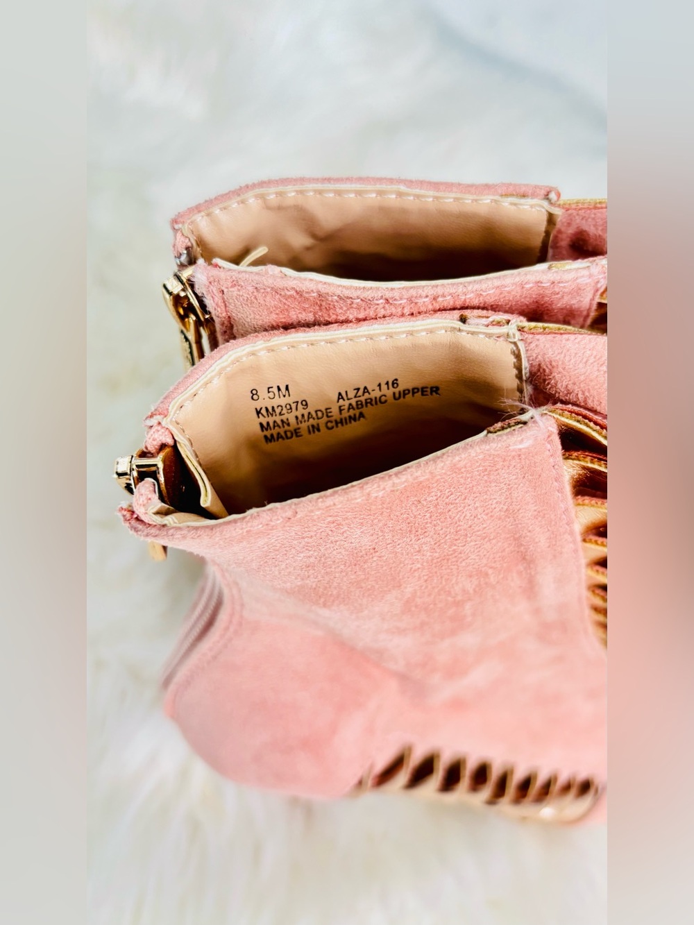 Cape Robbin Rose Gold & Pink Suede Cutout Metallic Peep-Toe Stiletto Booties NEW - Picture 7 of 16
